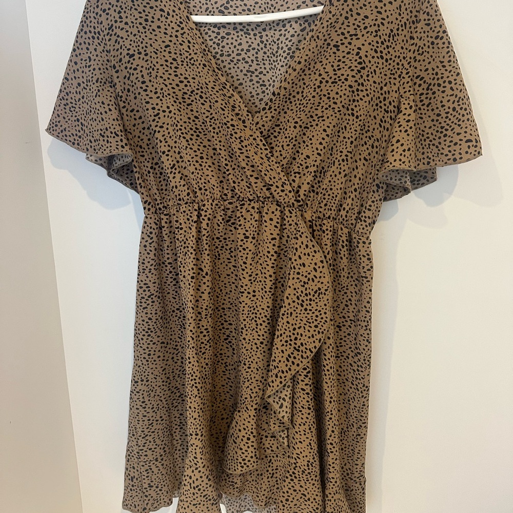 Chic Tan Polka Dot Mini Dress